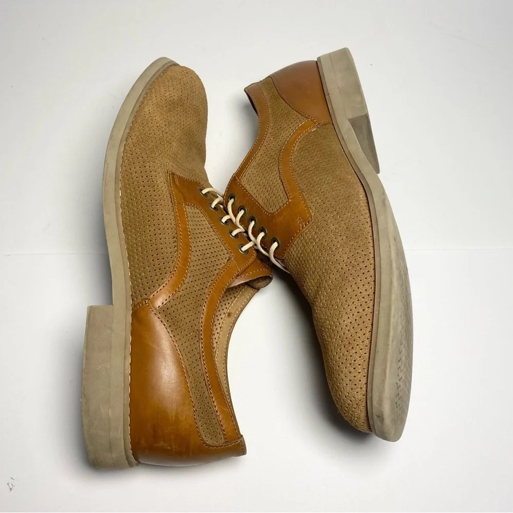 Johnston & Murphy Upton Tan Suede Shoes Mens 11.5 Leather Perforated Oxford